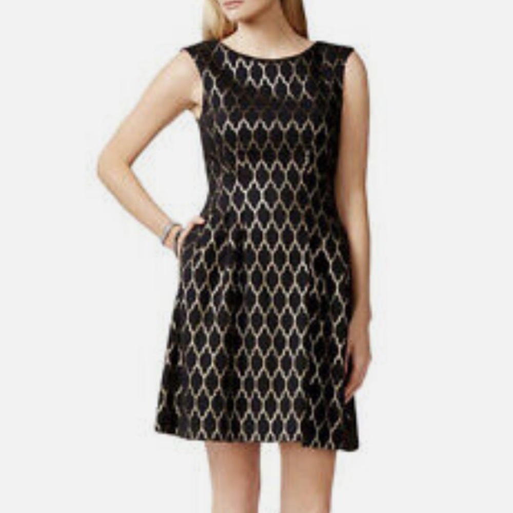 Vince Camuto Women’s Black & Gold Patterned Dress Size 14